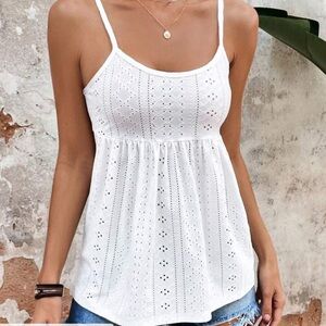 SHEIN White Eyelet Spaghetti Strap Camisole
